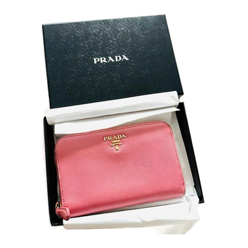 Prada Pink Saffiano Flap Compact Wallet
