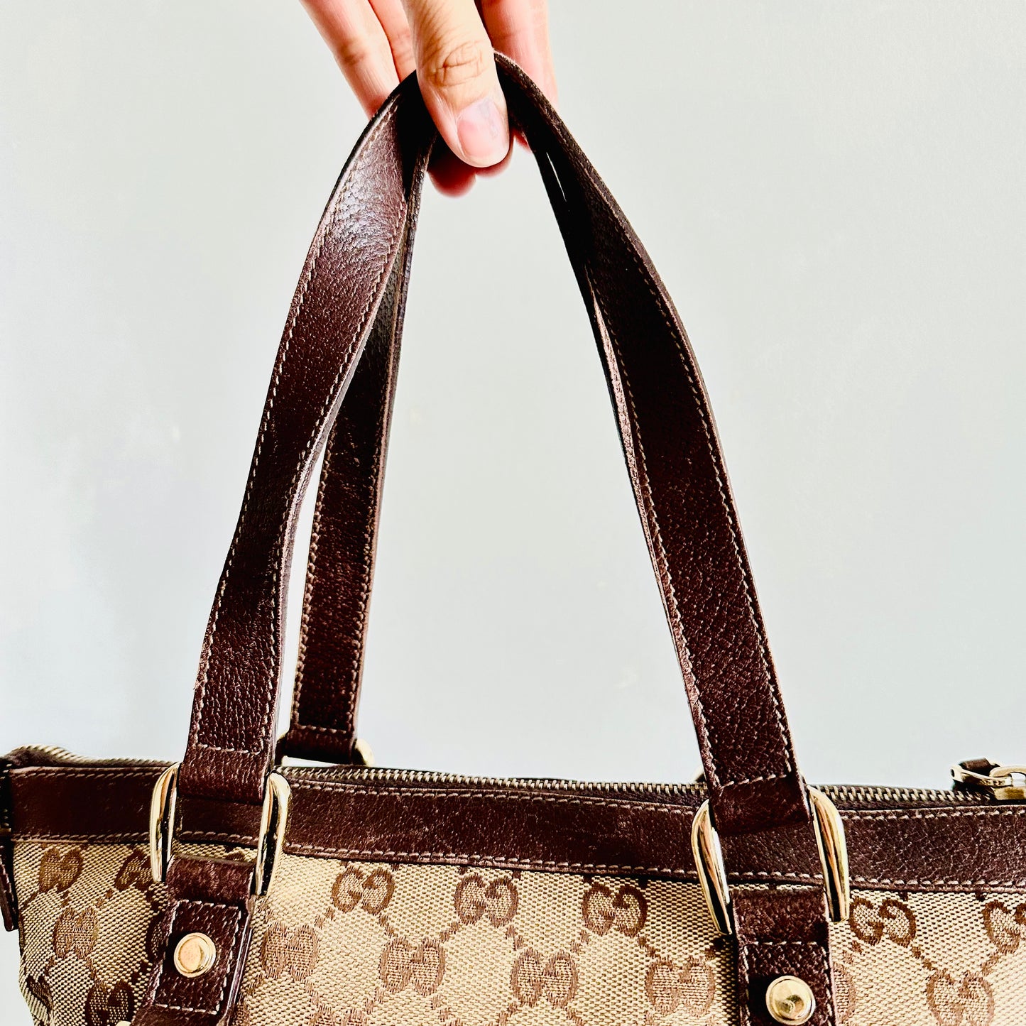 Gucci Beige / Brown Abbey GG Monogram Logo Mini Tote Bag