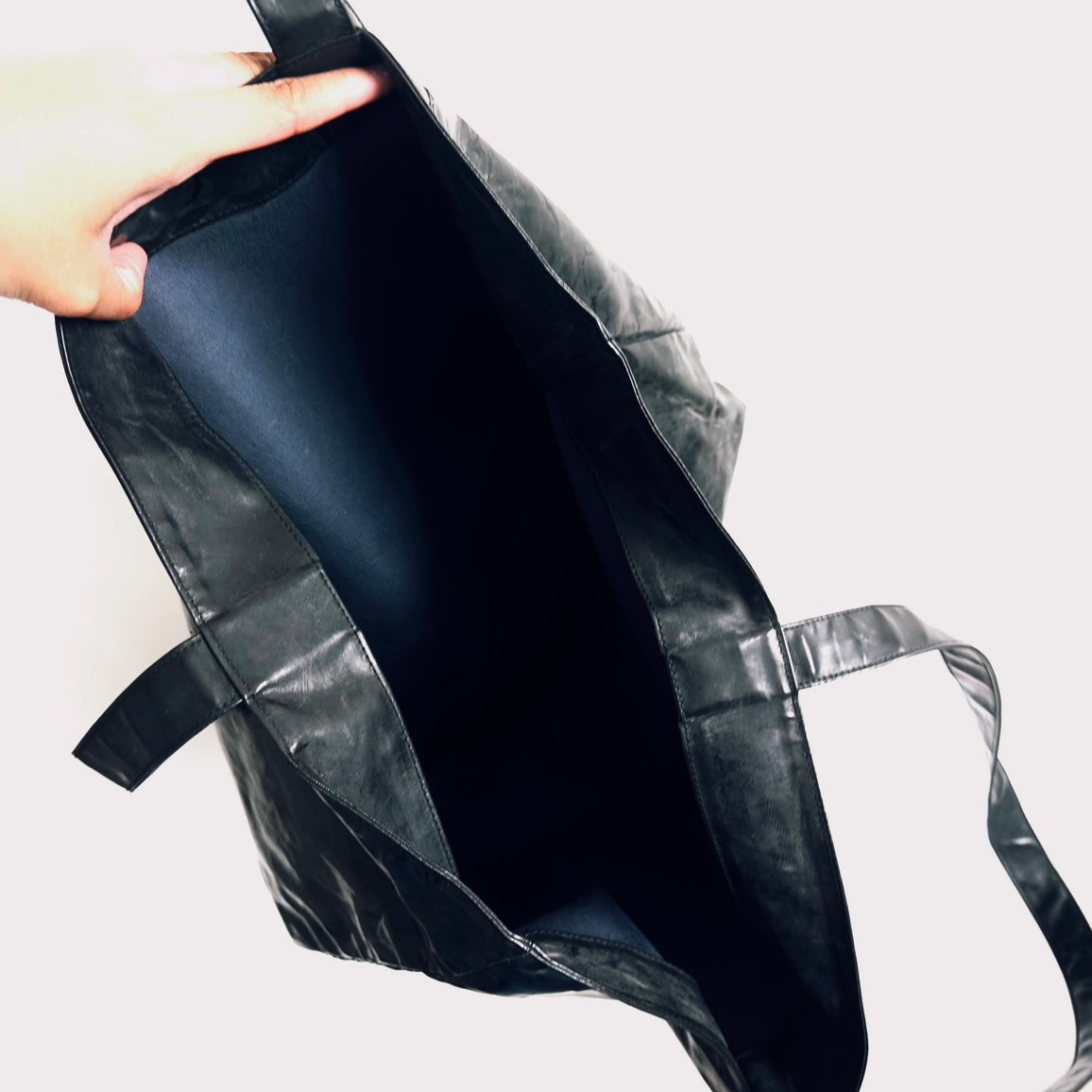 Chanel Black Giant CC Logo Patent Leather Vintage Shopper Shoulder Tote Bag 3s