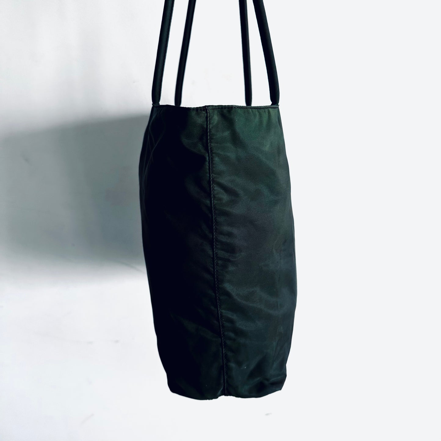 Prada Jade Green Malachite Tessuto Classic Logo Nylon Structured Zip Shoulder Tote Bag