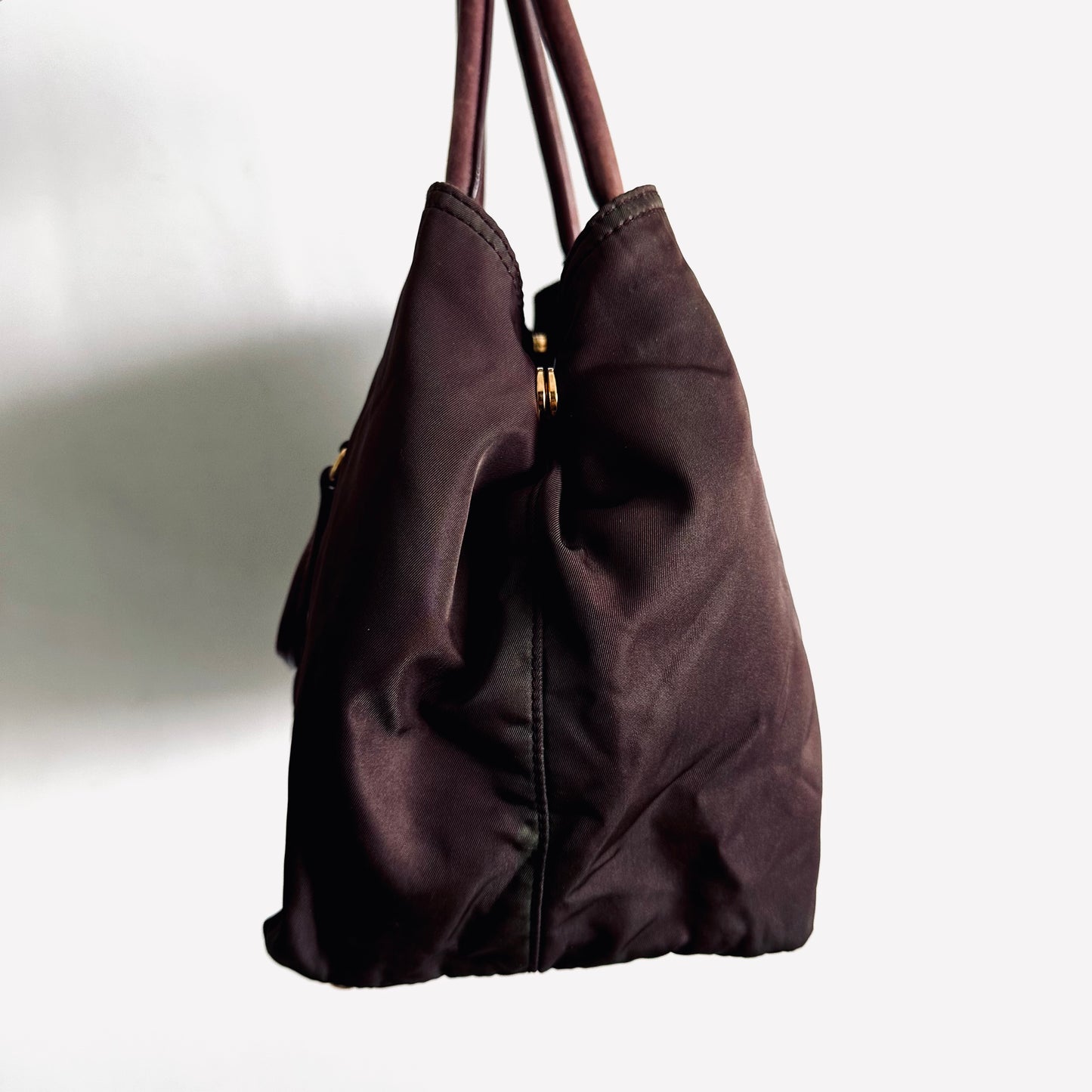 Prada Burgundy Maroon GHW Tessuto Classic Logo Nylon Structured Shopper Shoulder Tote Bag