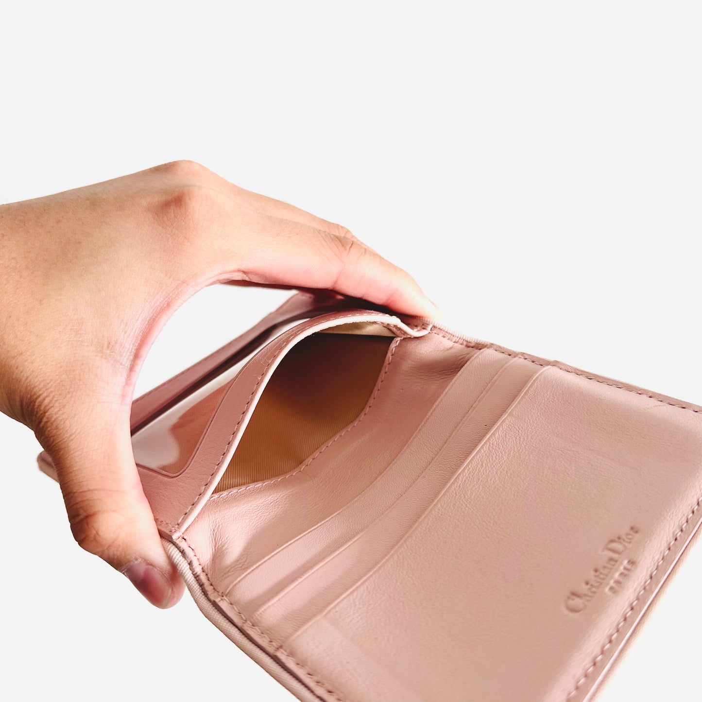 Christian Dior CD Pink Oblique Monogram Logo Flap Compact Bifold Wallet
