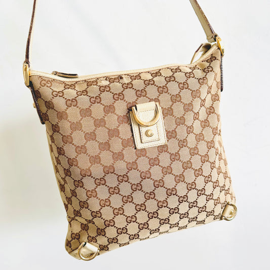 Gucci Abbey Beige / White GHW GG Monogram Logo Shoulder Sling Bag