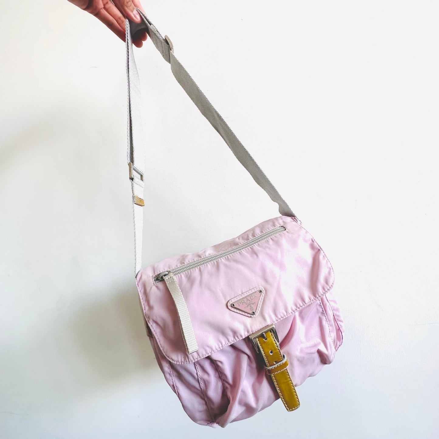 Prada Lilac Mauve Pink Tessuto Logo Classic Nylon & Leather Flap Shoulder Sling Bag