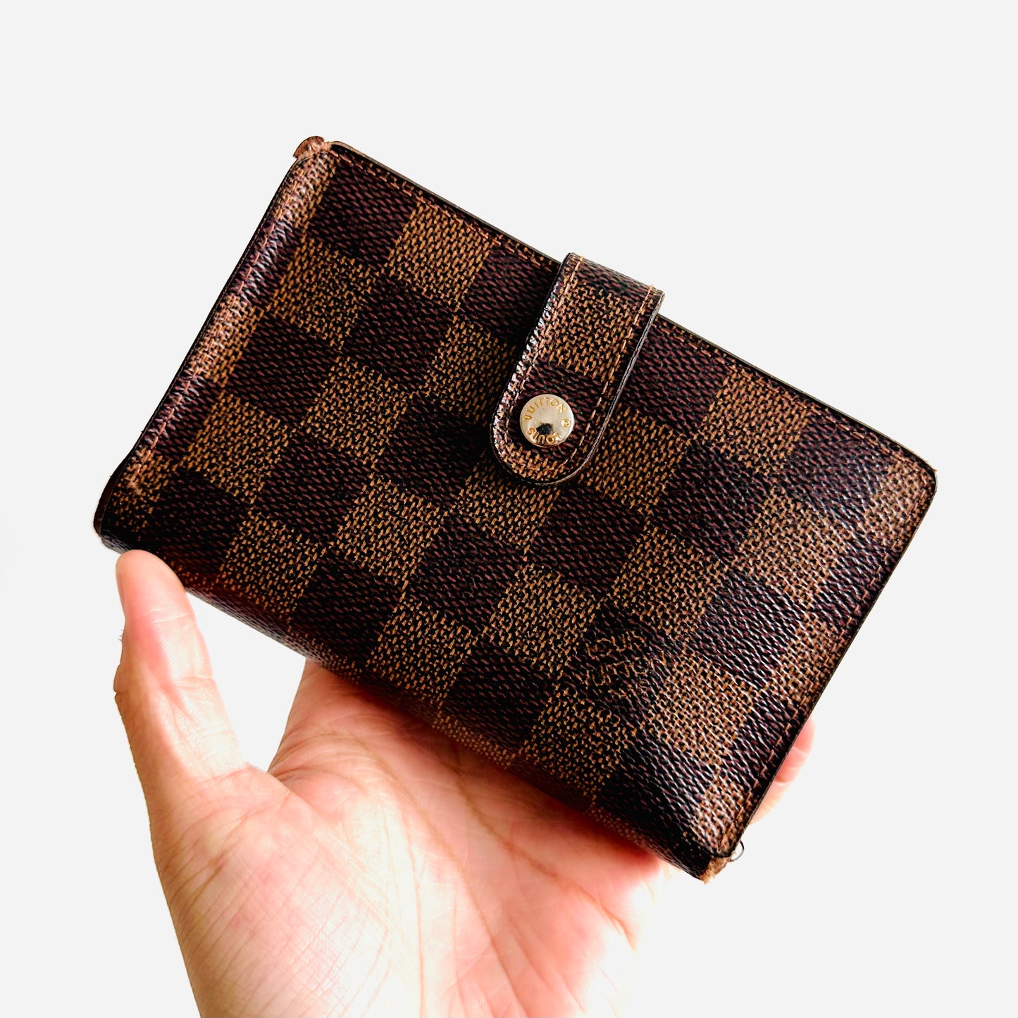 Louis Vuitton LV Porte Monnaie Damier Ebene Monogram Logo GHW Flap Compact Bifold Wallet