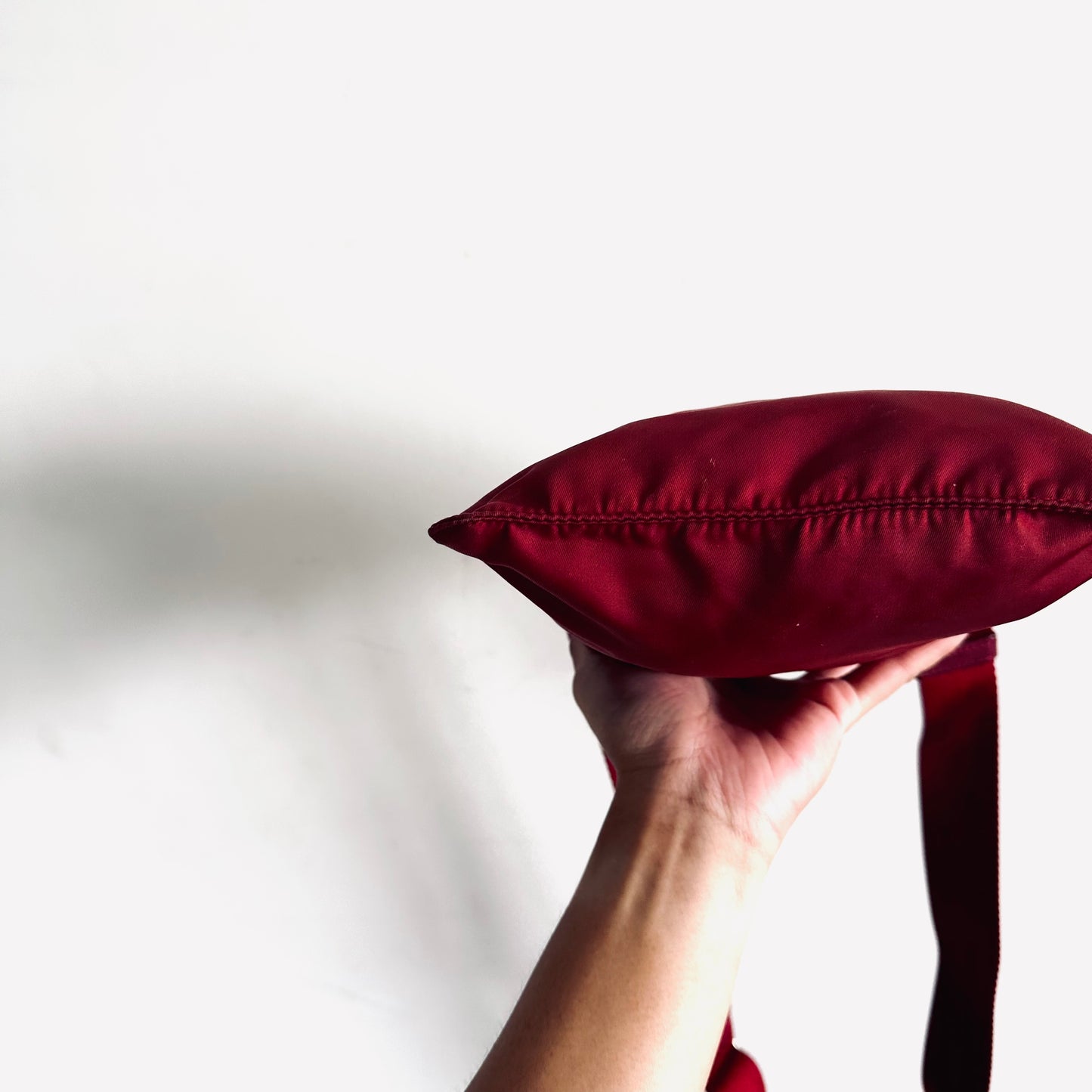 Prada Tessuto Maroon Red Small Classic Logo Zipper Shoulder Sling Bag