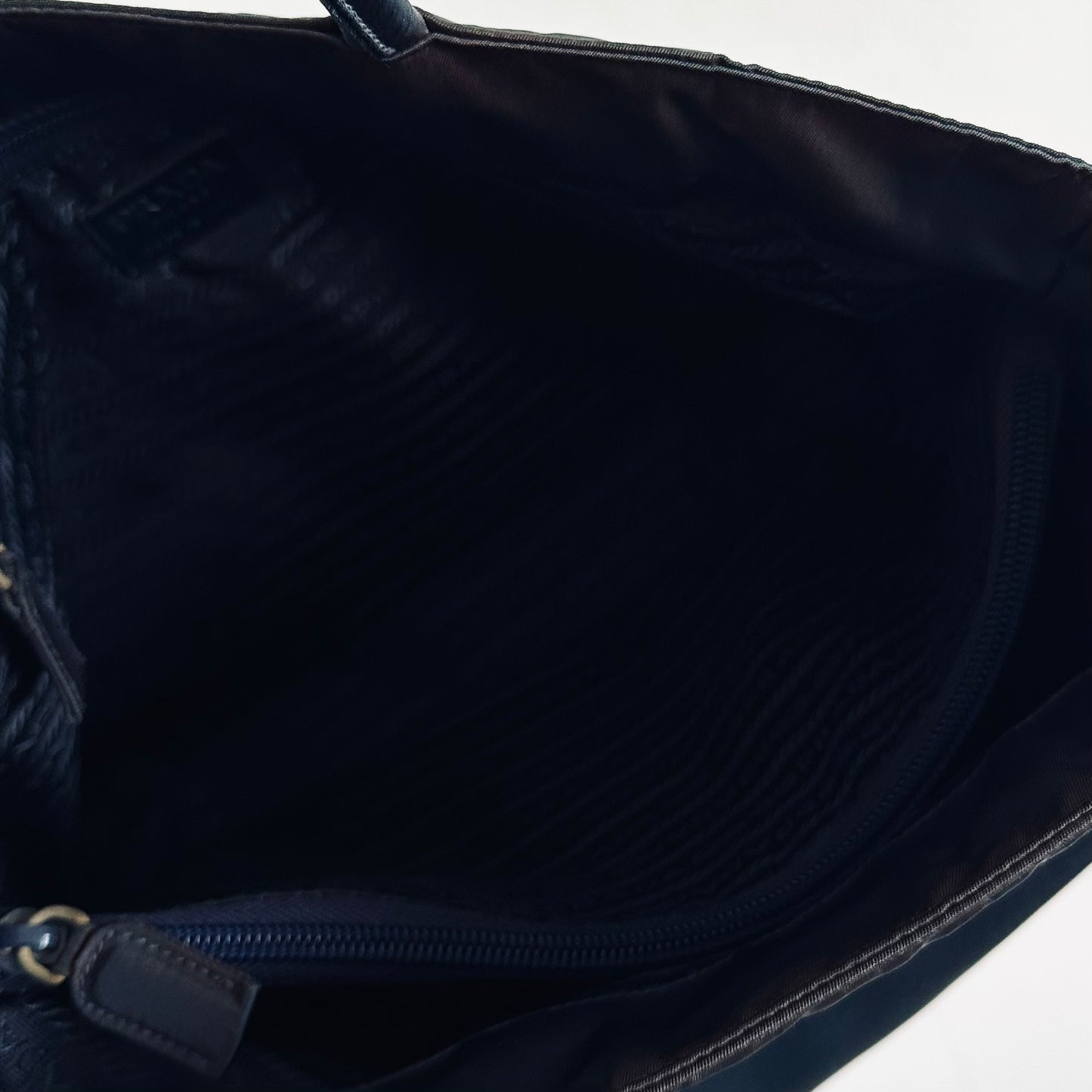 Prada Navy Blue Classic Logo Nylon Small Shopper Zip Tote Bag