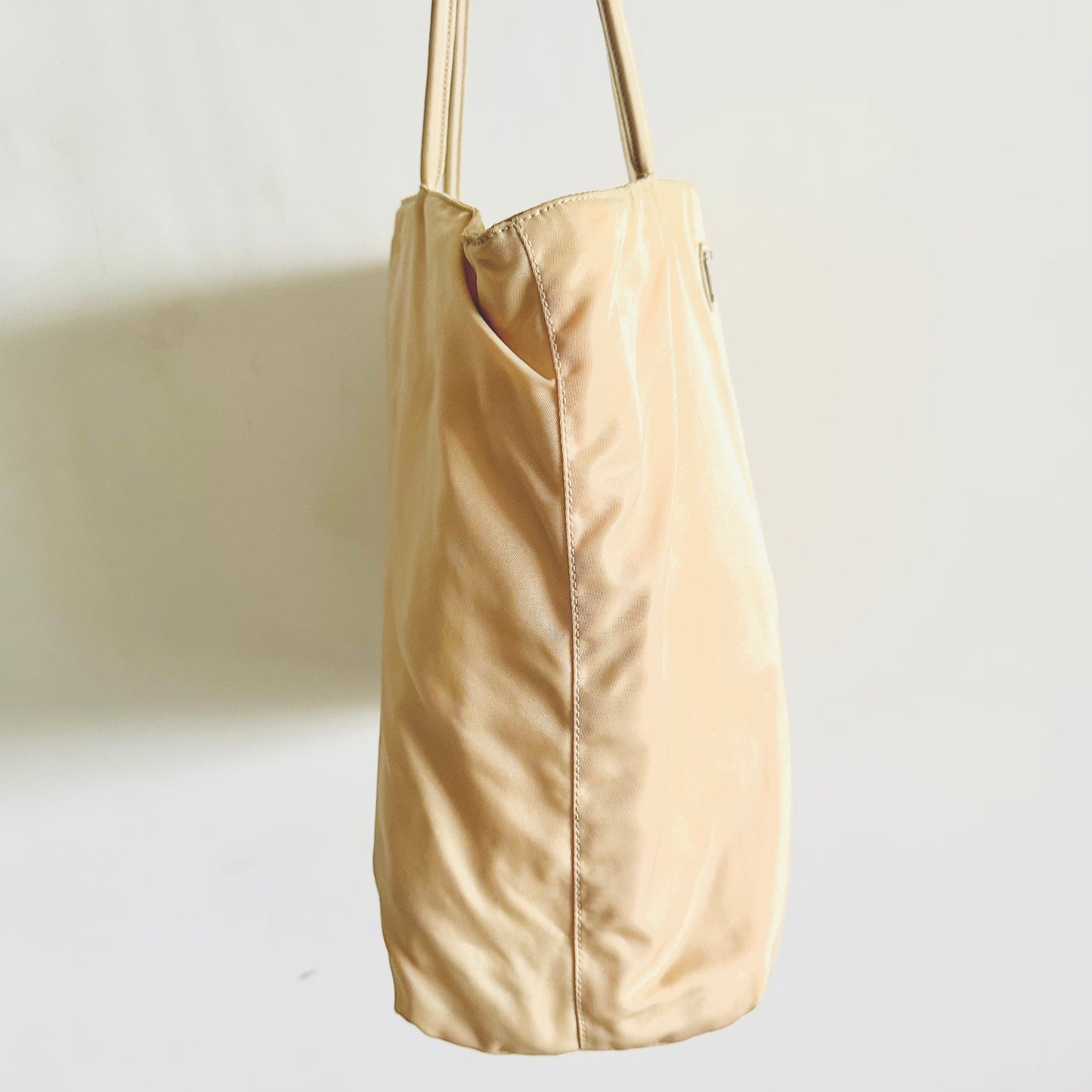 Prada Off White Cream Tessuto Classic Logo Nylon Shopper Shoulder Tote Bag