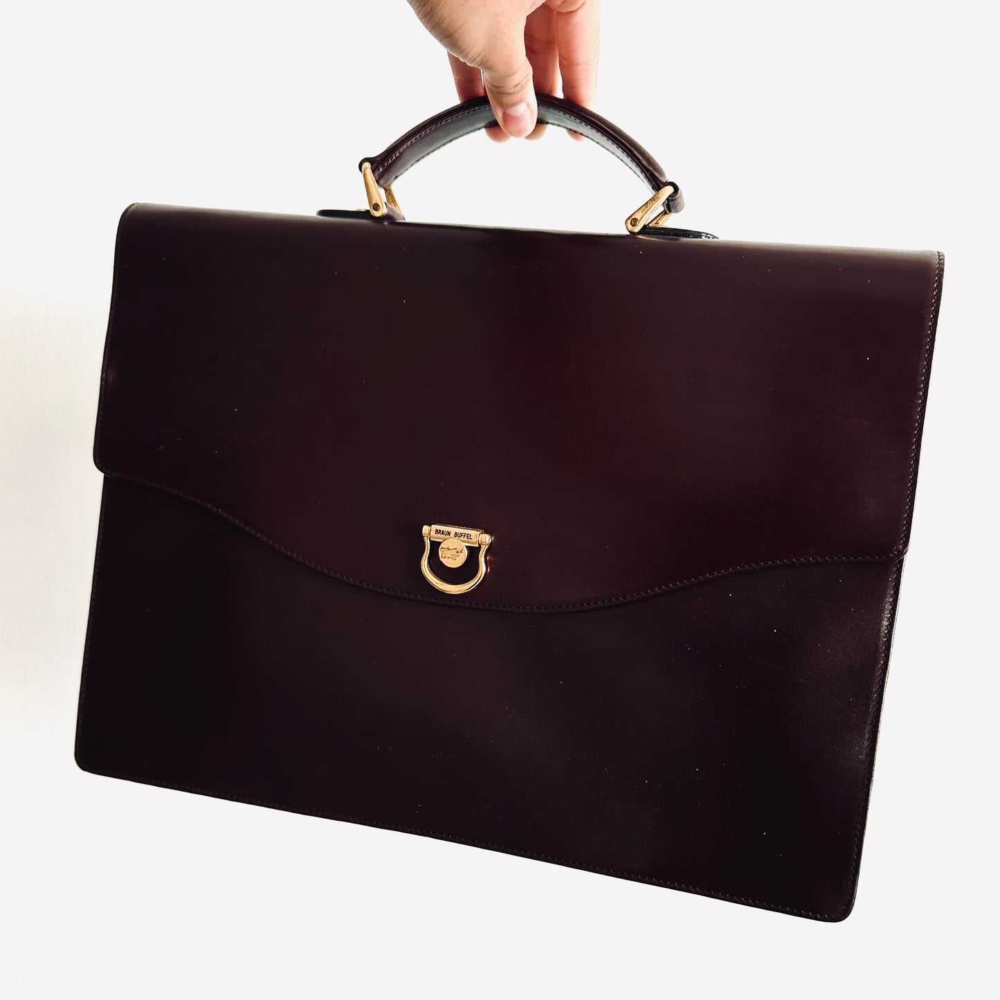 Braun Buffel Dark Chocolate Brown GHW Leather Structured Flap Briefcase Top Handle Bag