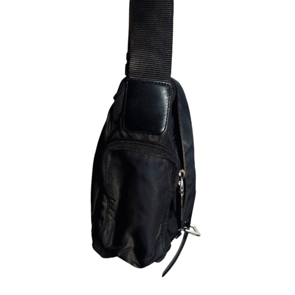 Prada Dark Brown Tessuto Monogram Logo Flap Shoulder Sling Bag