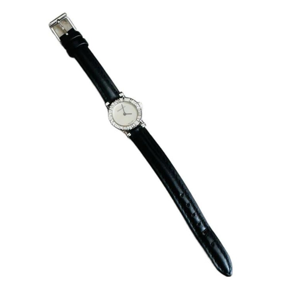 (Up to 15.5cm) Tiffany & Co Atlas Black Leather Strap 19mm Quartz Watch
