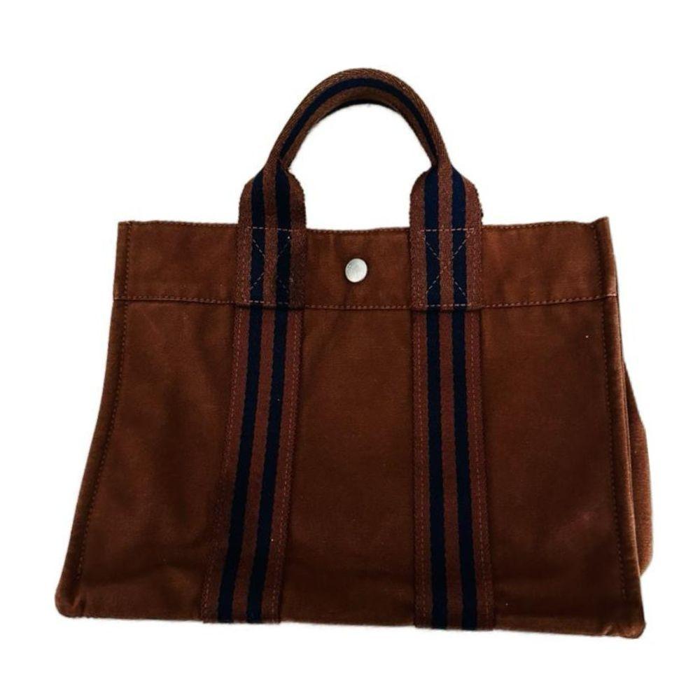 Hermes Fourre-Tout PM Canvas Tote Bag (Brick Red/Navy)