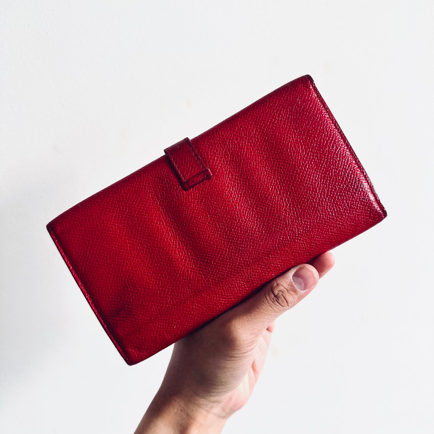 Hermes Rouge Red Bearn Epsom Leather H Logo Flap Trifold Long Wallet