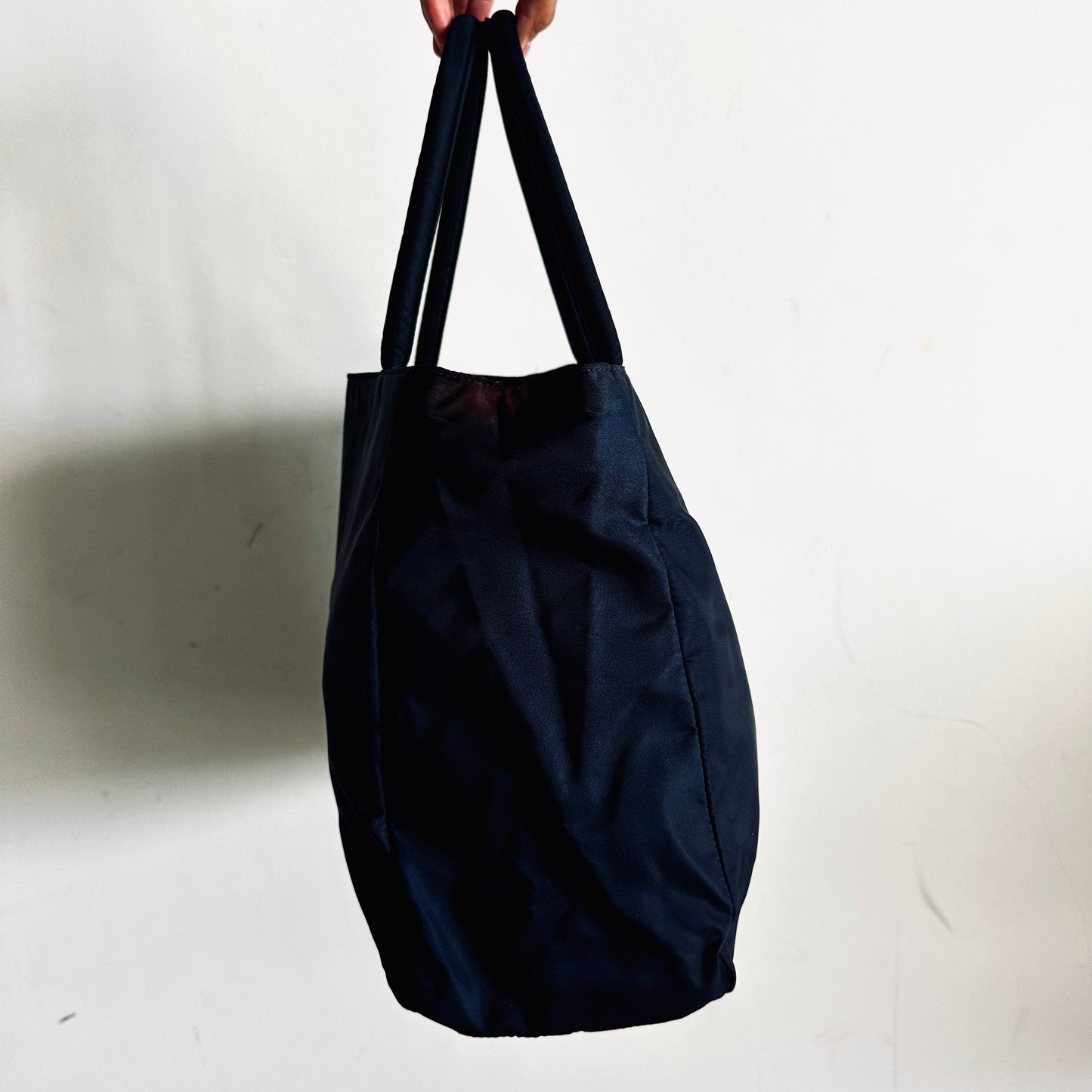 Prada Navy Blue Tessuto Classic Logo Nylon Shopper Shoulder Tote Bag