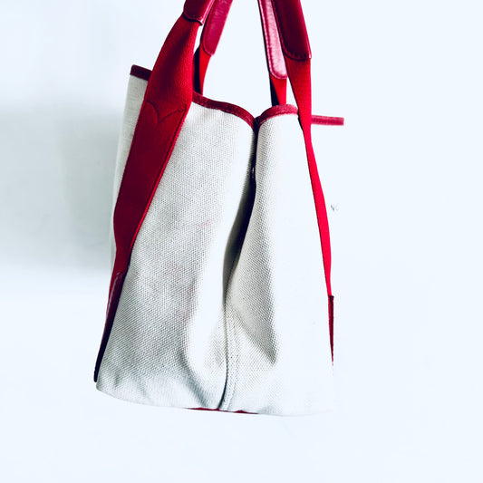 Balenciaga Cabas S Logo Red & White Small Structured Shoulder Tote Bag With Pouch