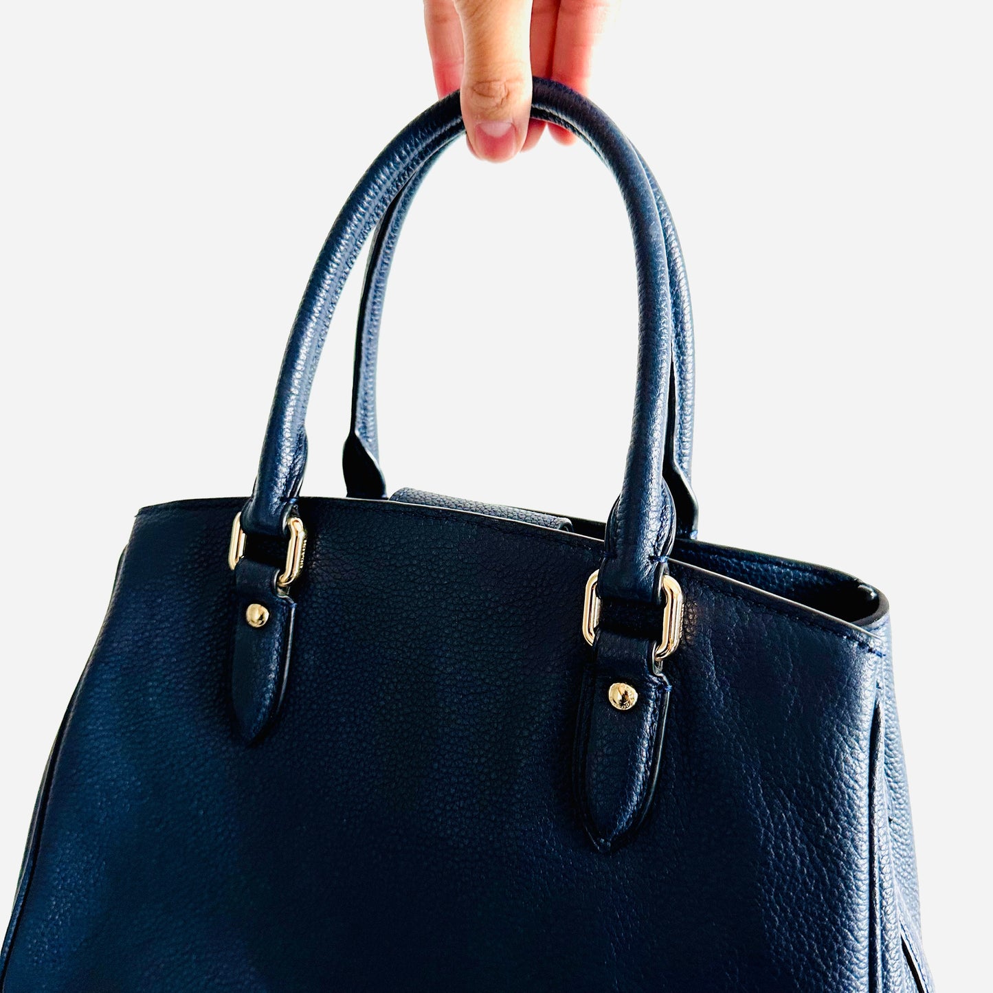 Coach Navy Blue GHW Empire Carryall 2-Way Top Handle Shoulder Sling Pebbled Leather Tote Bag