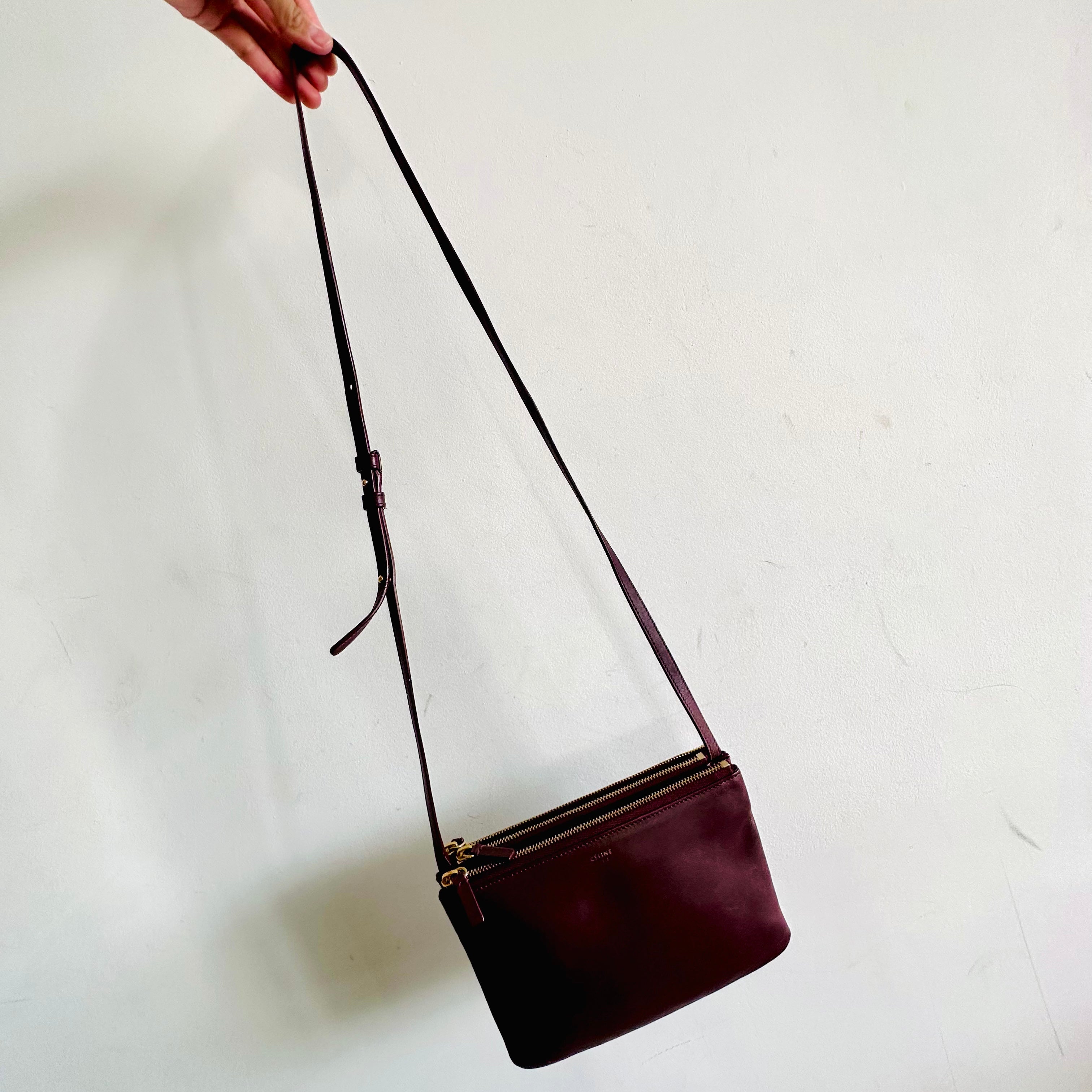 Celine trio bag discount burgundy