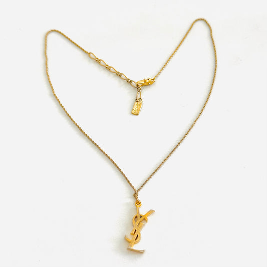 YSL Yves Saint Laurent Giant Gold Monogram Logo Signature Classic Necklace