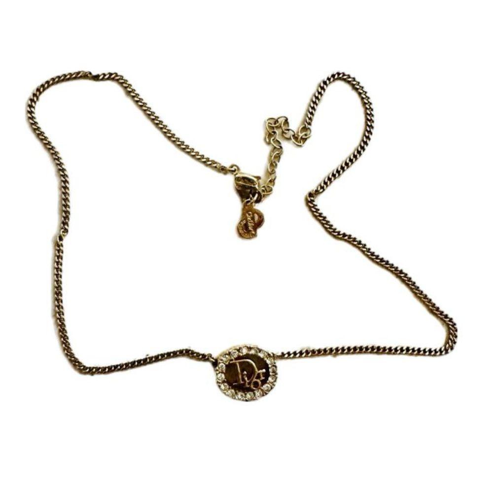 Dior Round Gold & Crystals Chain Necklace