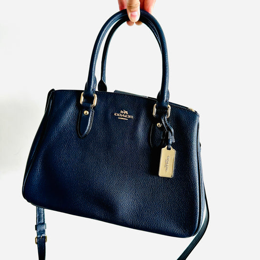 Coach Navy Blue GHW Empire Carryall 2-Way Top Handle Shoulder Sling Pebbled Leather Tote Bag
