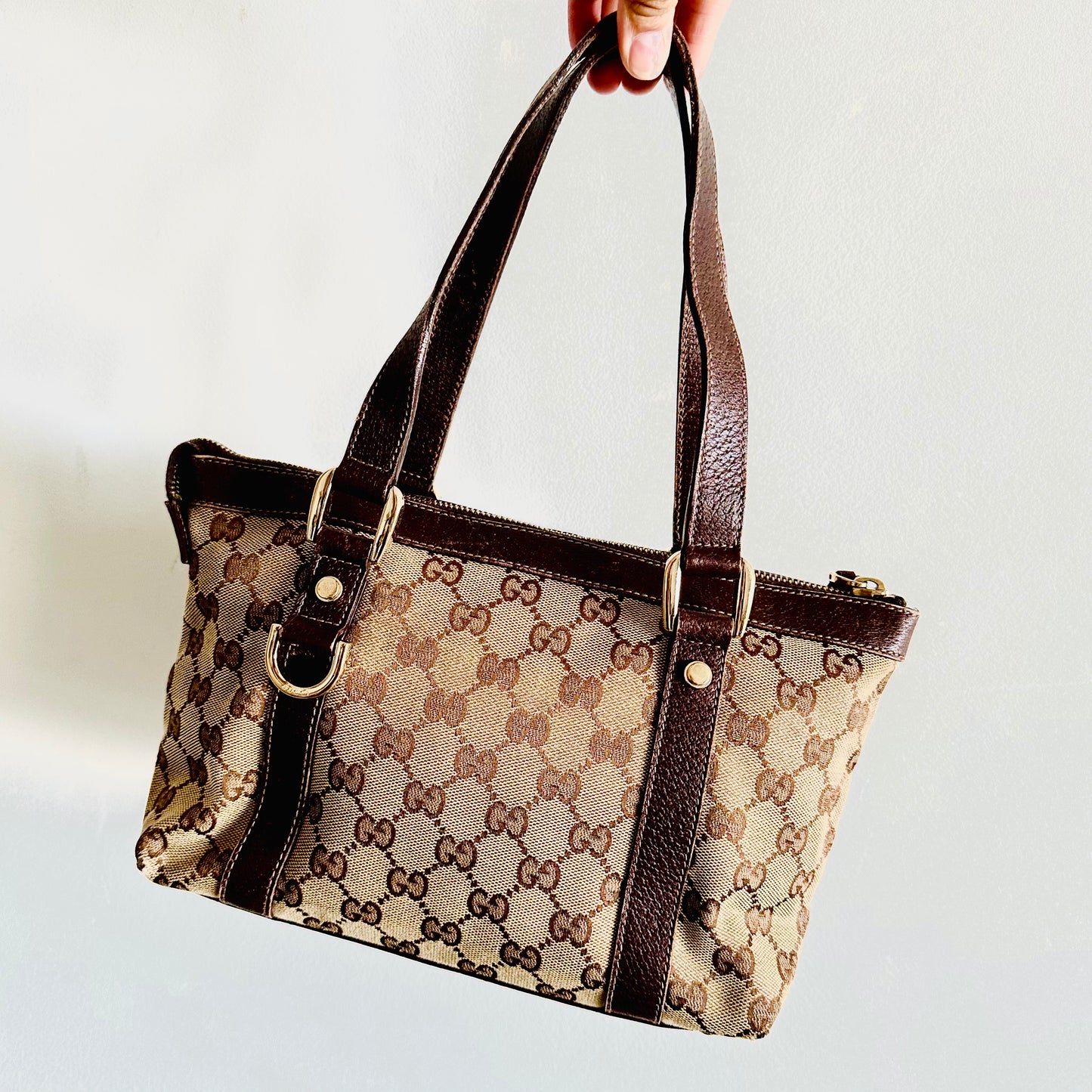 Gucci Beige / Brown Abbey GG Monogram Logo Mini Tote Bag