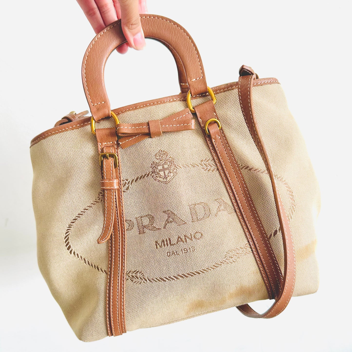 Prada Jacquard GHW Classic Monogram Logo 2-Way Shopper Shoulder Sling Tote Bag