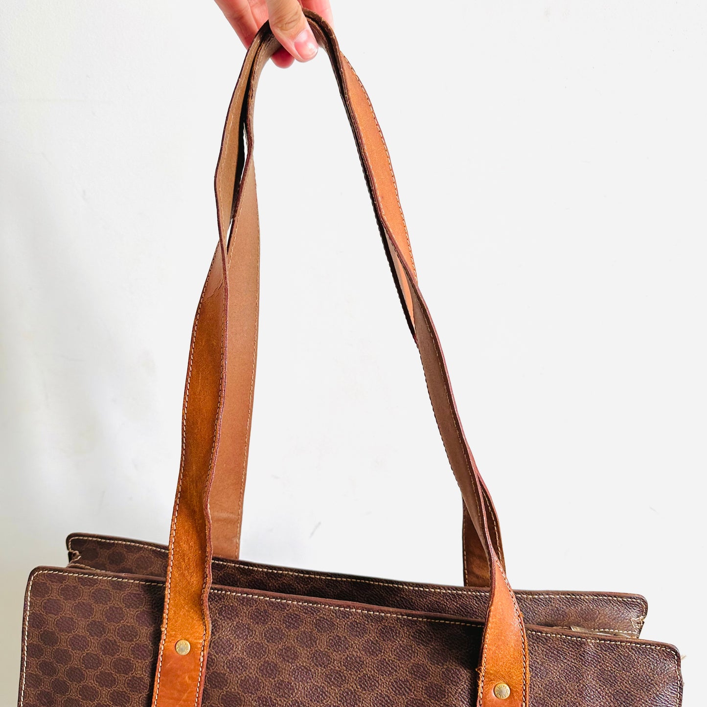 Celine Triomphe Macadam Monogram Logo Vintage Zip Shopper Shoulder Tote Bag