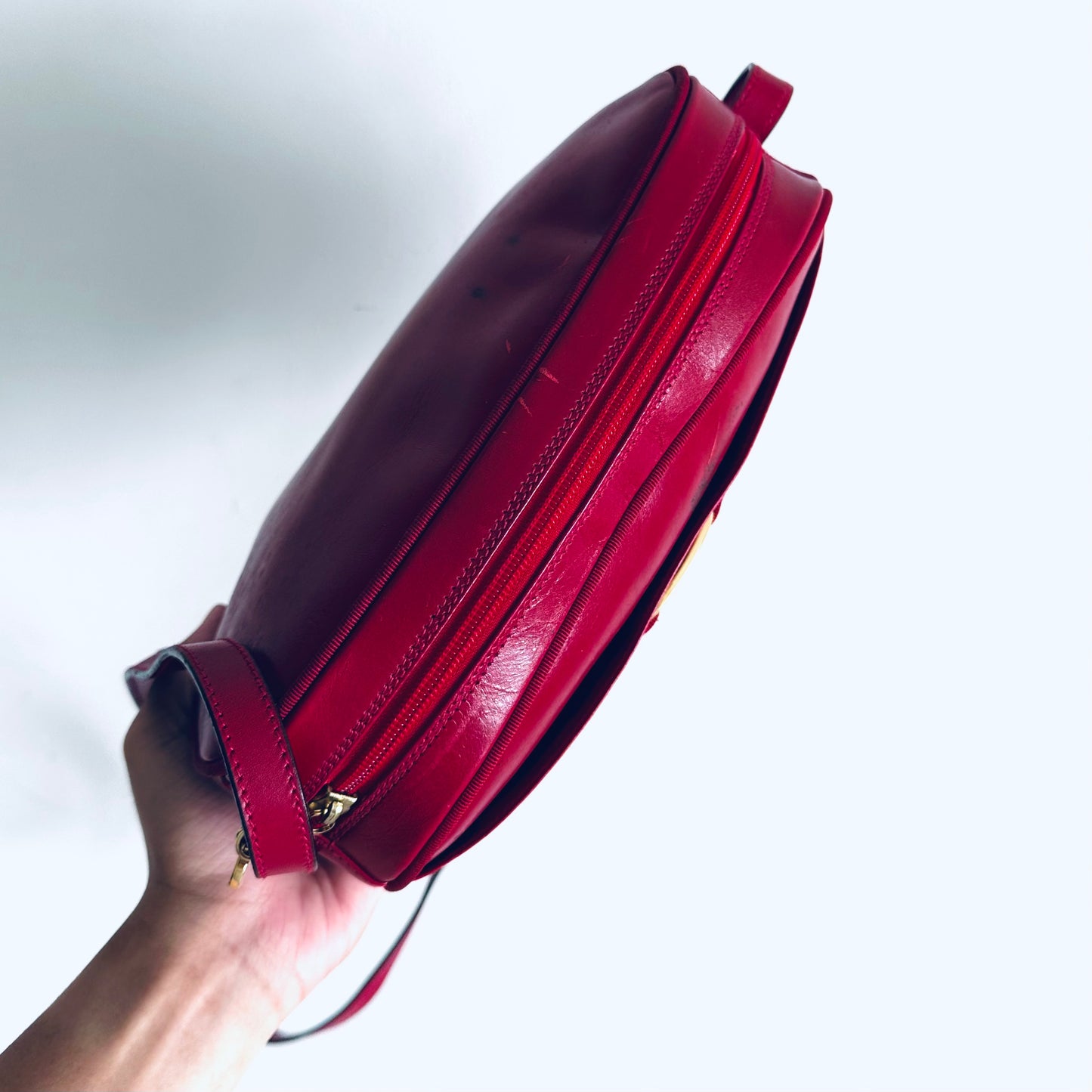 Salvatore Ferragamo Vara Bow Deep Red GHW Logo Smooth Leather Camera Shoulder Sling Bag