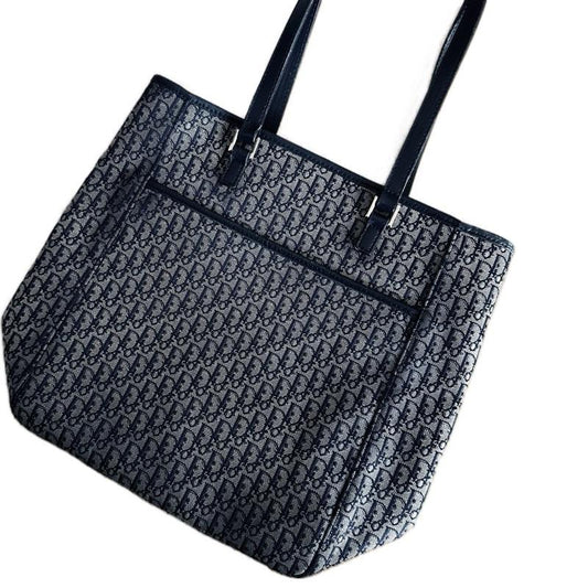 Dior Navy Blue Oblique Shoulder Tote Bag