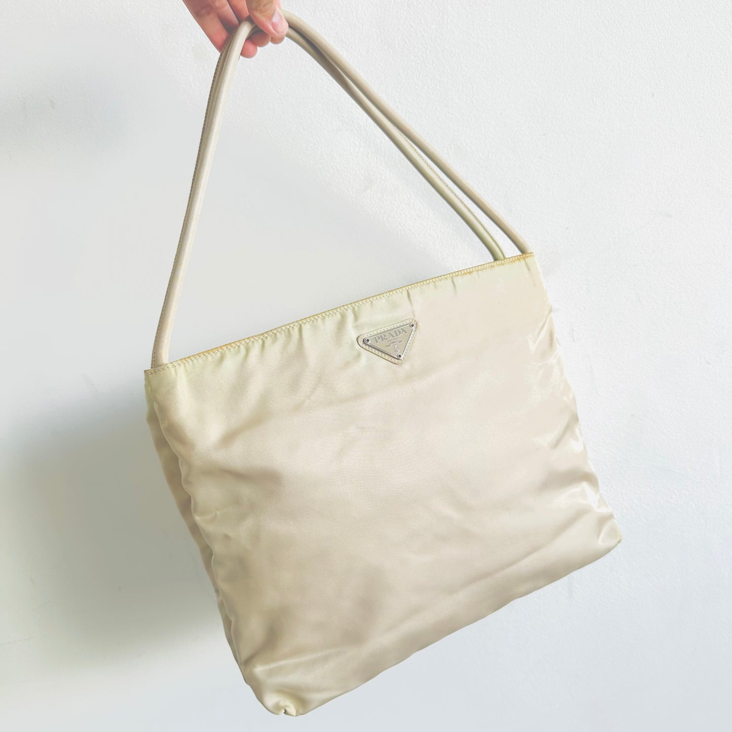 Prada Tessuto City Cream Nylon Tote Satchel Handbag