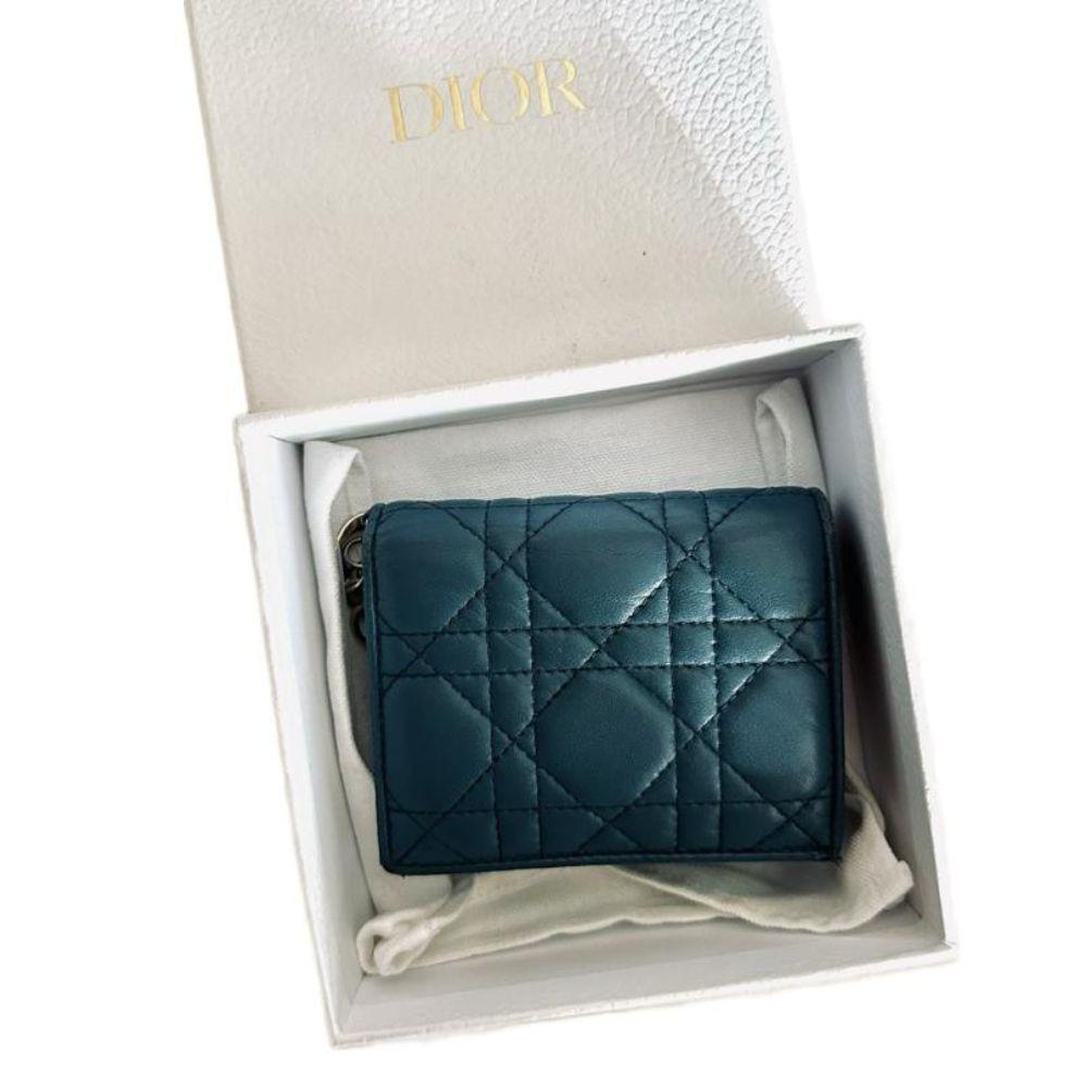 Dior Teal Blue Lady Dior Compact Wallet