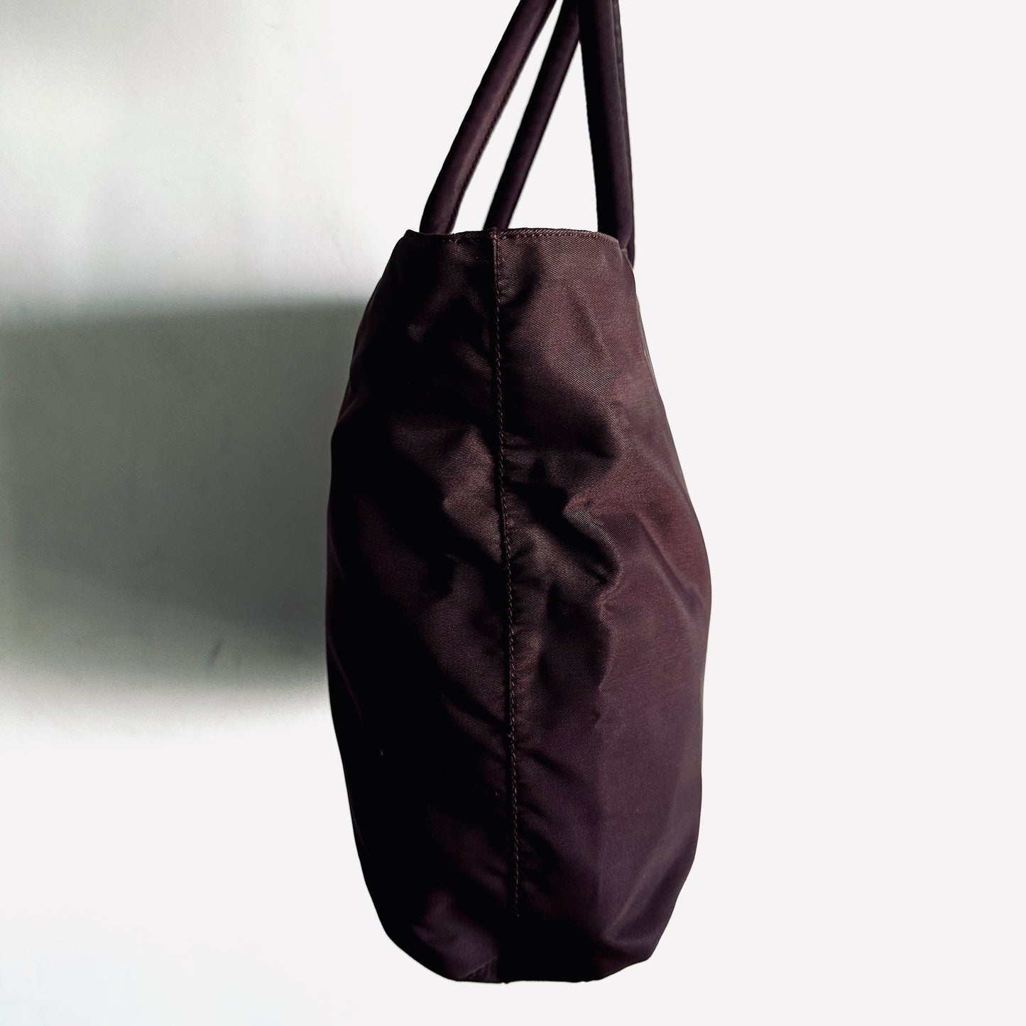 Prada Maroon Burgundy Red Classic Logo Nylon Shopper Zip Tote Bag