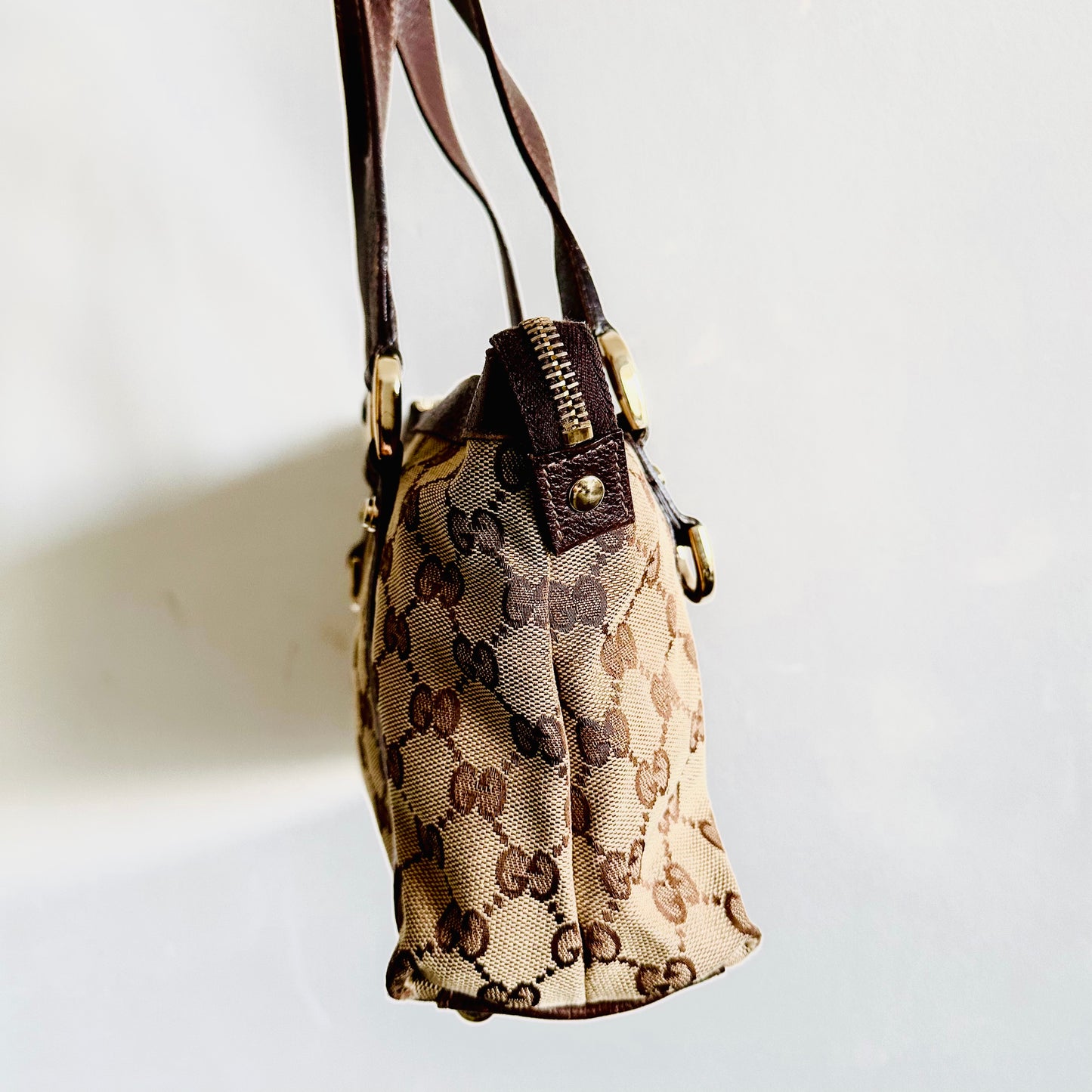 Gucci Beige / Brown Abbey GG Monogram Logo Mini Tote Bag