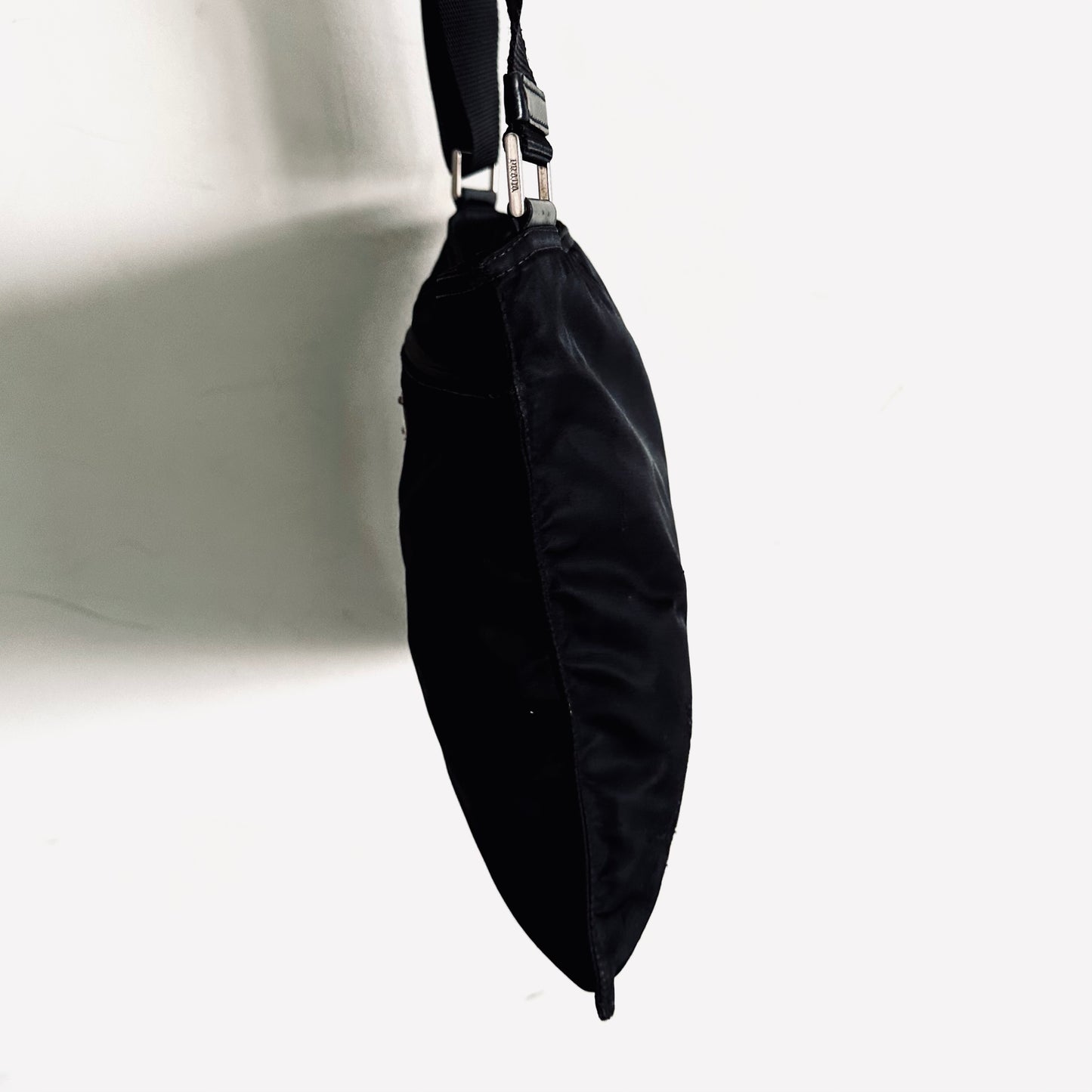 Prada Black Tessuto Logo Classic Nylon Utility Zip Shoulder Sling Bag