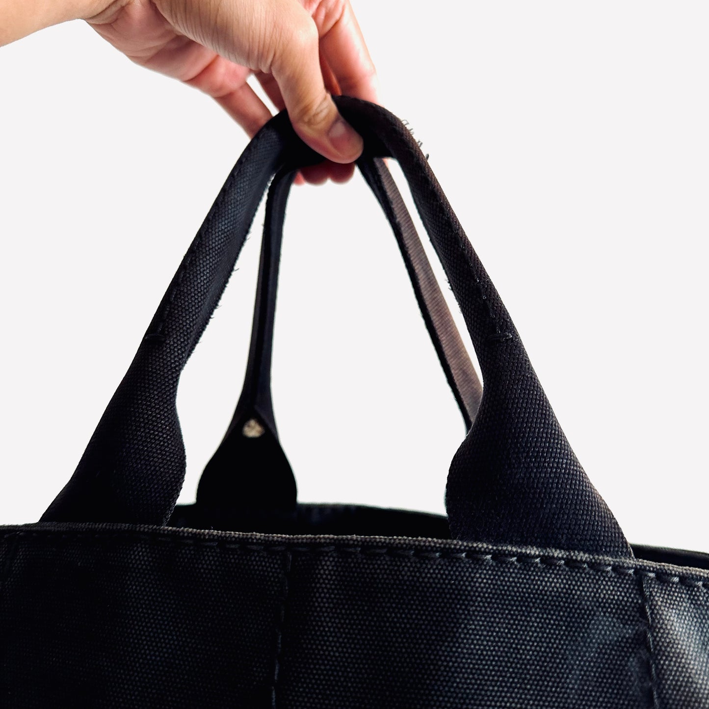 Prada Black / Dark Brown GHW Canapa Classic Logo Structured Shopper Tote Bag
