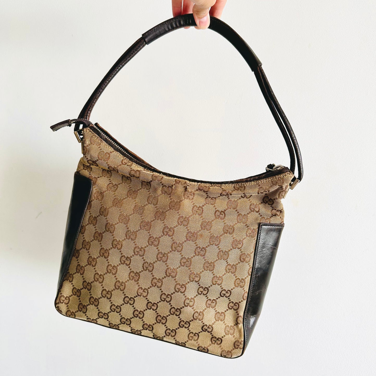 Gucci Beige / Brown GG Monogram Logo Hobo Vintage Shoulder Bag