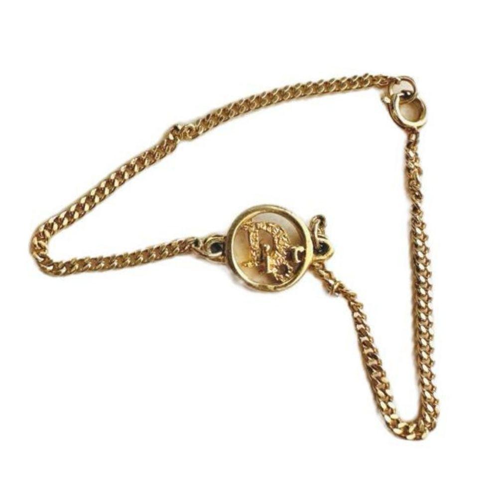 (Up to 17.5cm) Christian Dior Logo Gold Bracelet
