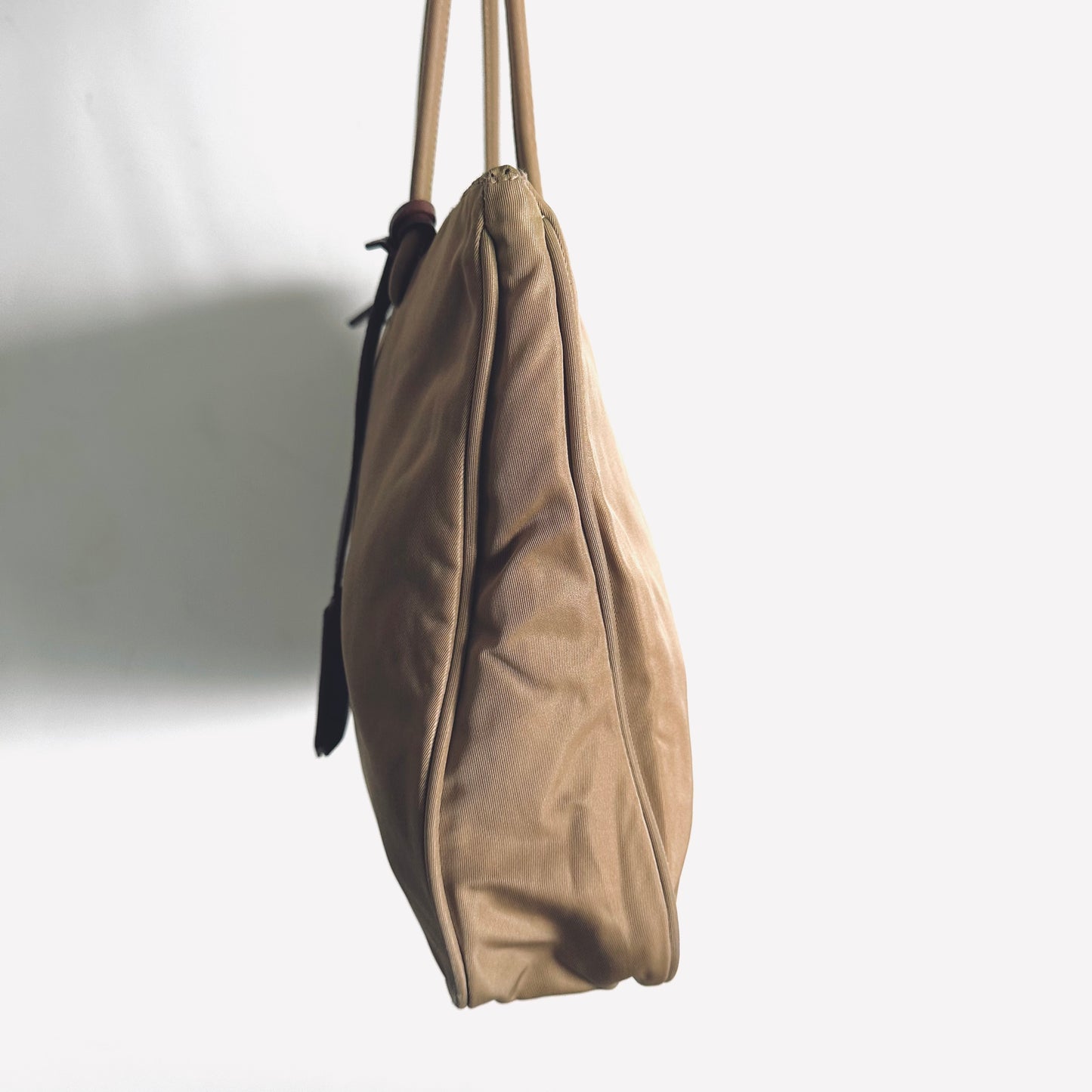 Prada Khaki Beige Tessuto Sport Classic Logo Nylon Shoulder Zip Tote Bag