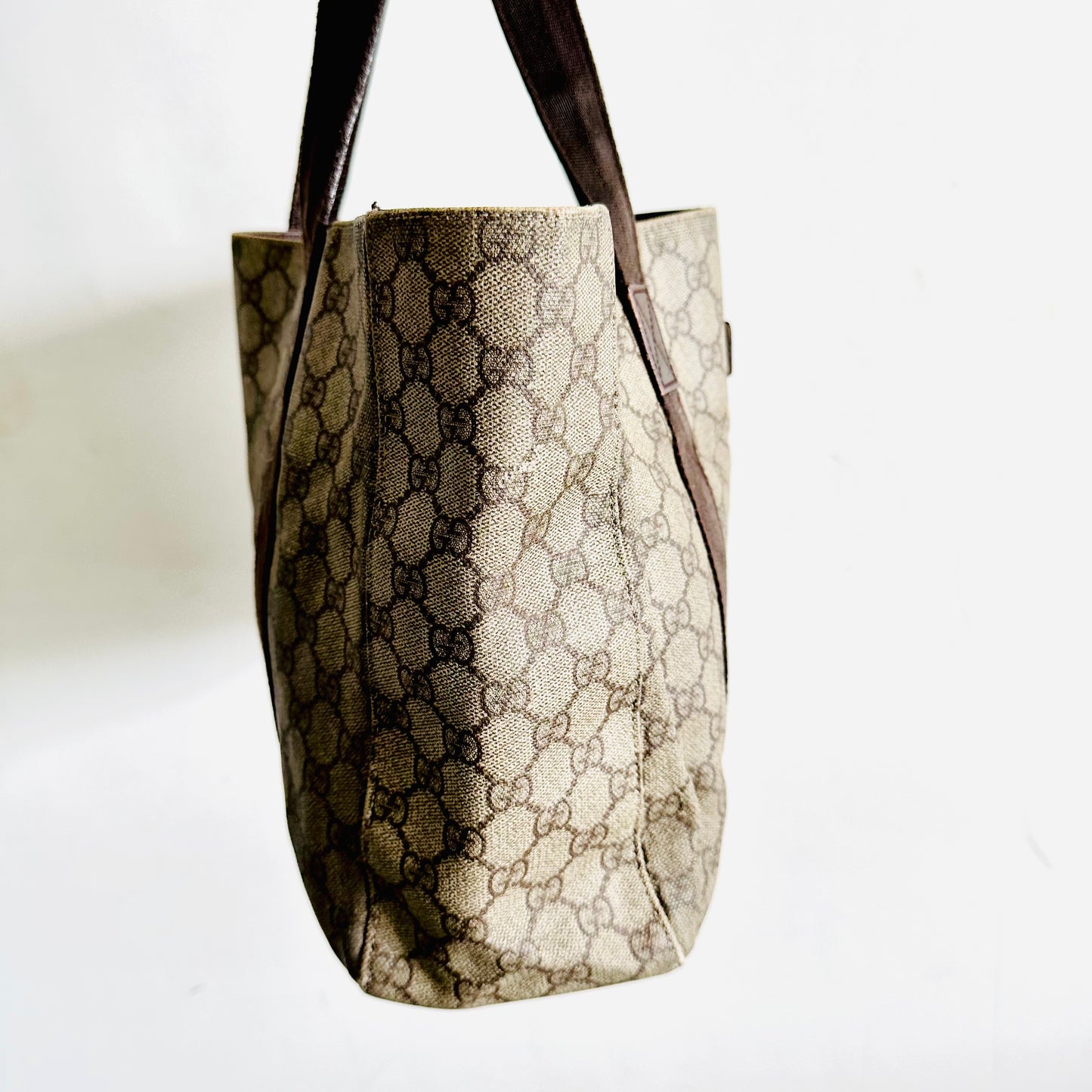 Gucci Supreme Beige GG Monogram Logo Structured Small Shopper Tote Bag