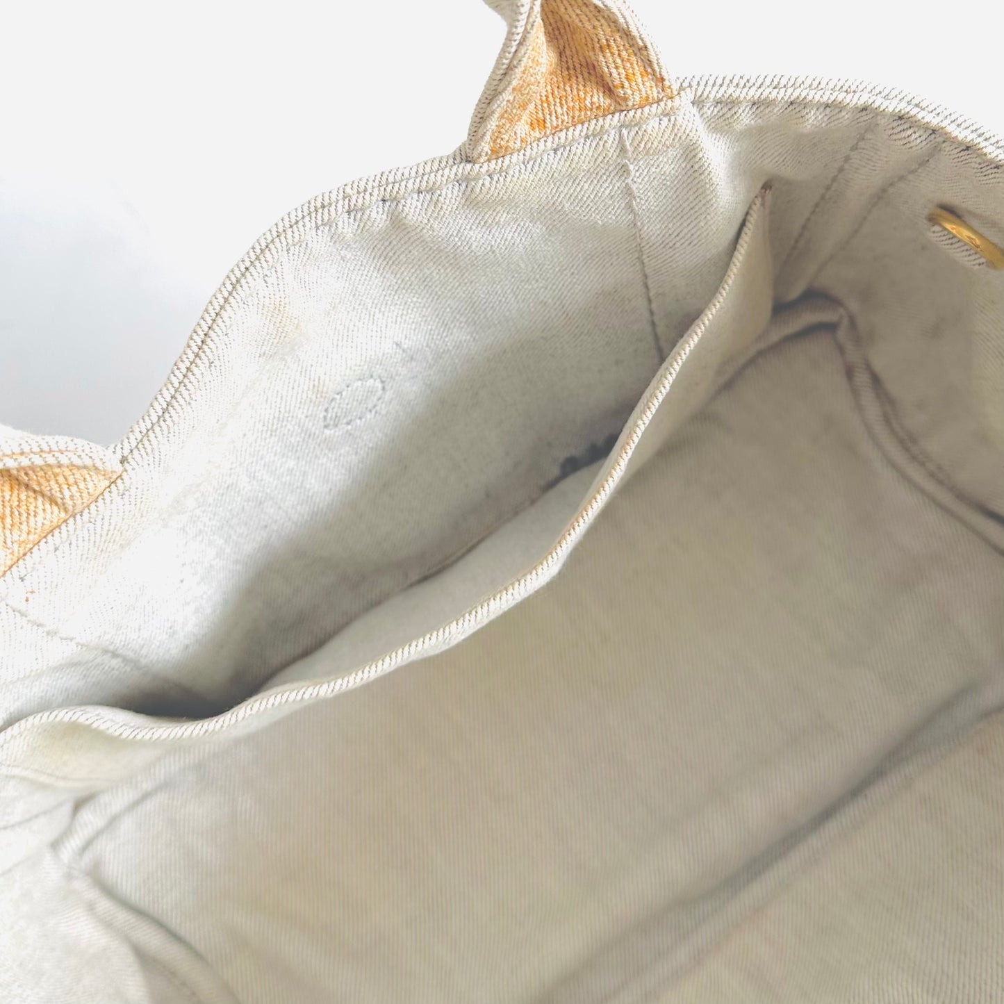 Prada Off White Canapa Small Classic Logo Structured Shopper Tote Bag