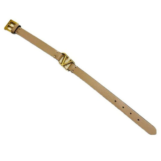 (Up to 17.5cm) Valentino V Gold Logo Pink Leather Bracelet