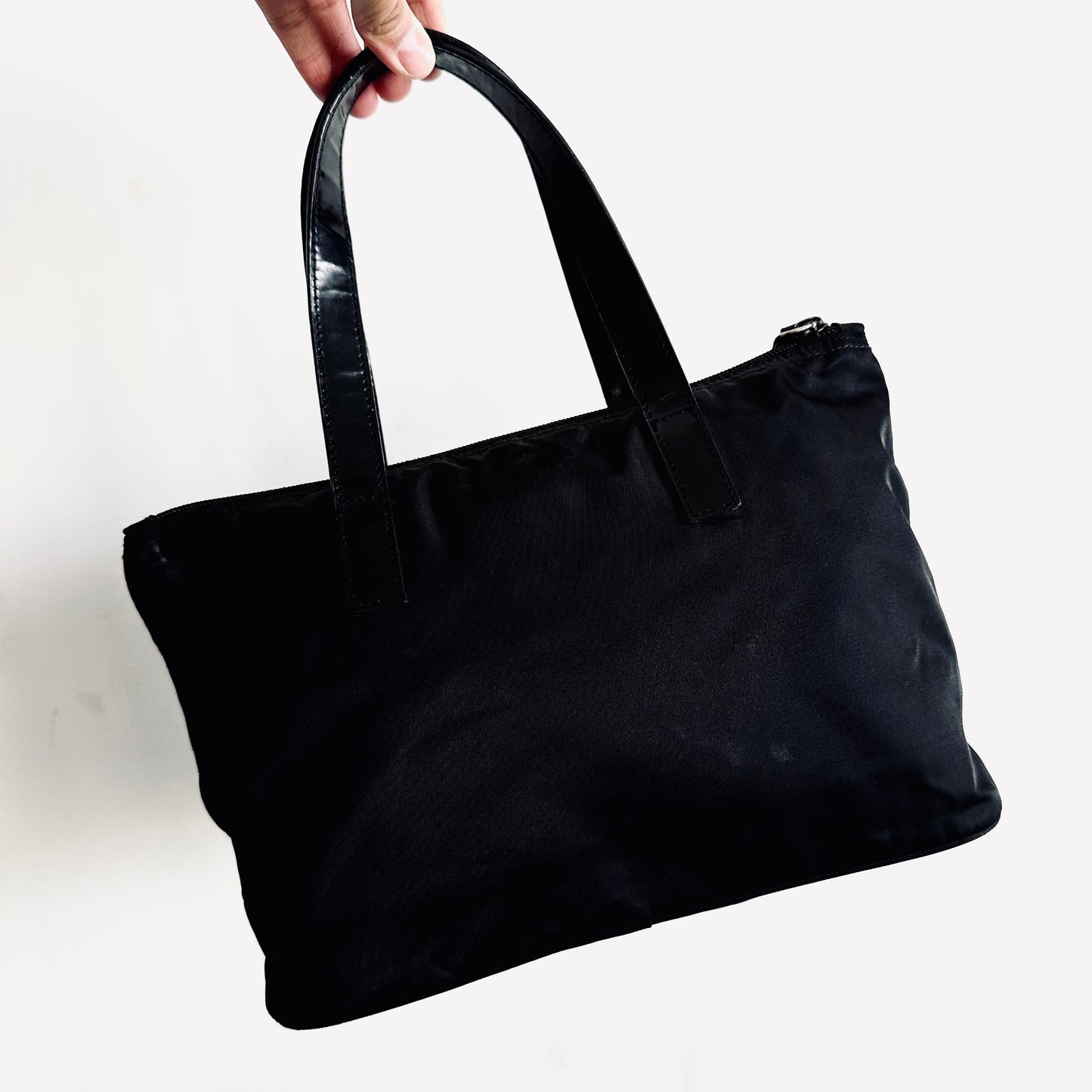 Prada Black Classic Tessuto Logo Nylon & Leather Small Structured Tote Bag