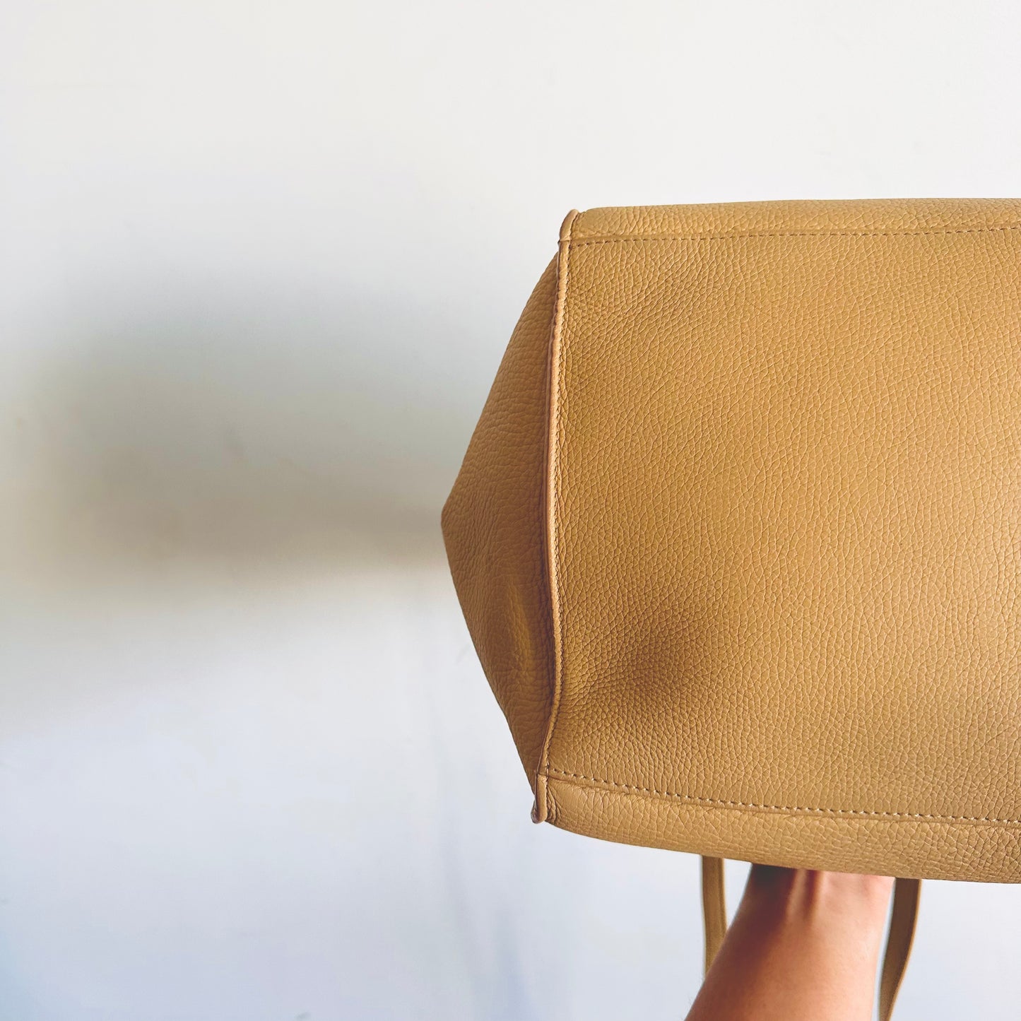 Celine Sand Taupe Beige Small Big Bag With Long Strap Top Handle Shoulder Sling Belt Tote Bag In Supple Grained Calfskin Leather