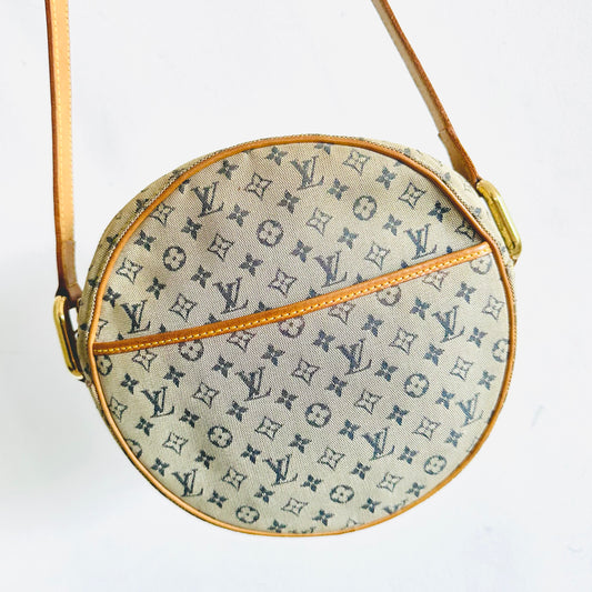 Louis Vuitton LV Jeanne GM Blue Mini Lin GHW Monogram Logo Circle Round Shoulder Sling Bag