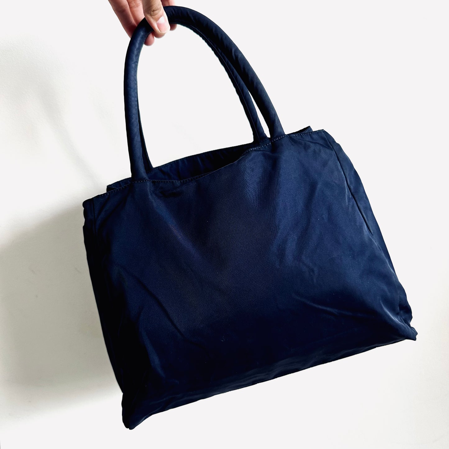 Prada Navy Blue Tessuto Classic Logo Shopper Nylon Shoulder Tote Bag