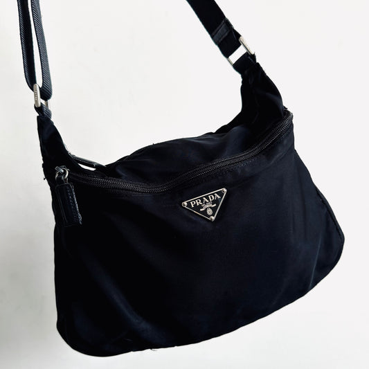 Prada Black Tessuto Classic Logo Zip Nylon & Leather Camera Shoulder Sling Bag