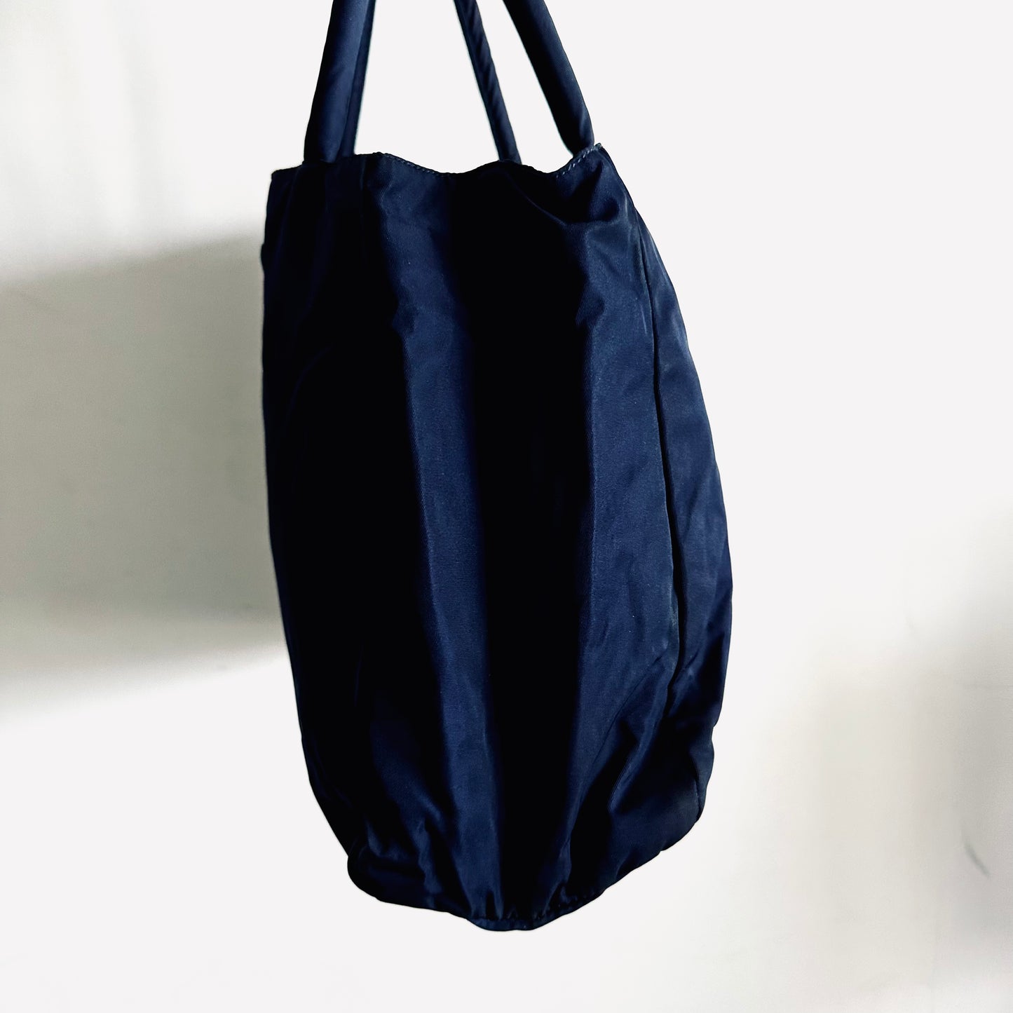 Prada Navy Blue Tessuto Classic Logo Shopper Nylon Shoulder Tote Bag