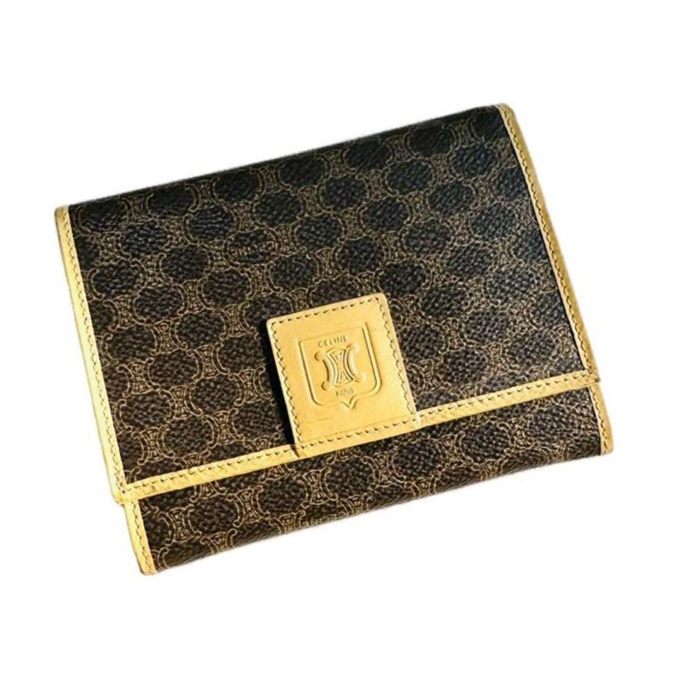 Celine Brown Triomphe Monogram Flap Wallet