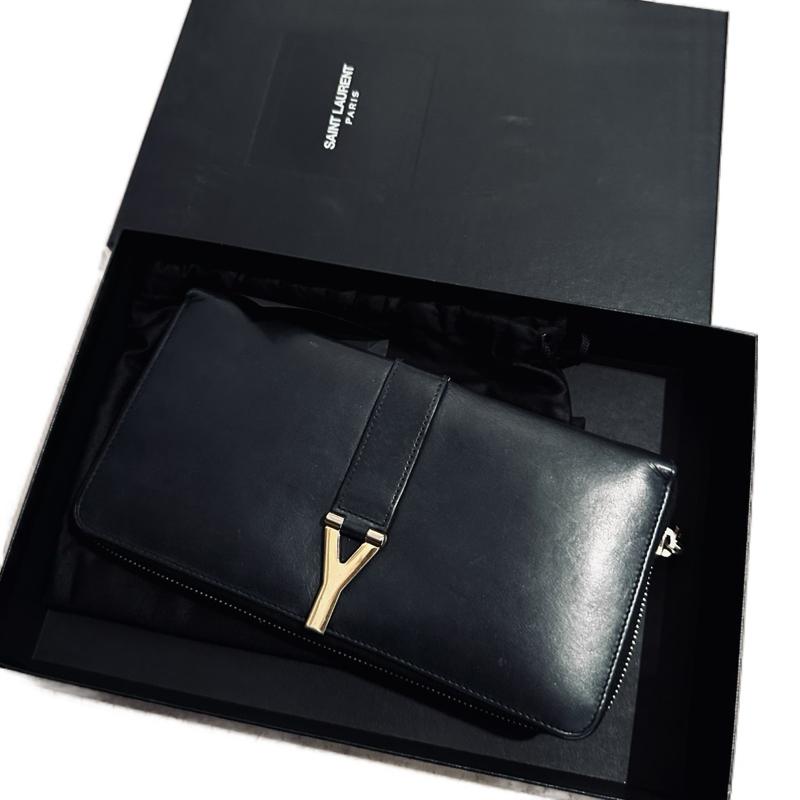 YSL Black Logo Ghw Zippy Long Wallet