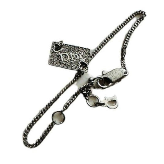 (Up to 20cm) Christian Dior CD Logo Silver and Crystals Bracelet